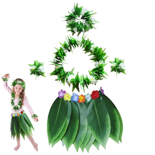 Porgeel Hula -Rock für Kinder 5pcs/Set Green Blattrock mit Halsketten Armbändern Stirnband Hawaiian Kostüm für Strand Luau Party Gefälligkeiten, s Porgeel Hula -Rock für Kinder 5pcs/Set Green Blattrock mit Halsketten Armbändern Stirnband Hawaiian Kostüm für Strand Luau Party Gefälligkeiten, s von Porgeel