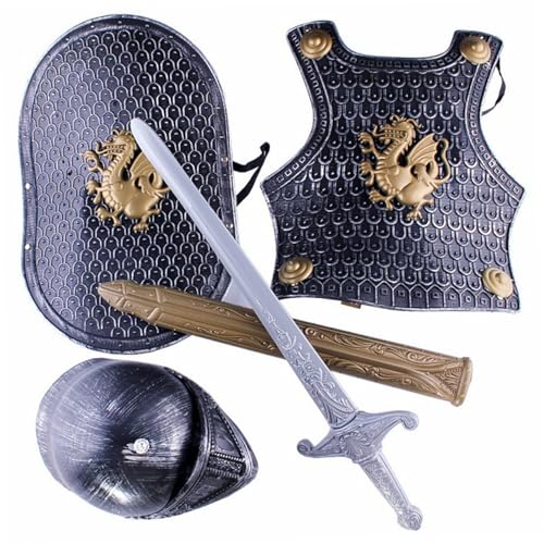Porgeel Knight Costume Kids 4pcs/Set Dragon Muster mittelalterliche Ritterpanzerung umfasst Helm Schild Schwert und Rüstung Kinder von Porgeel