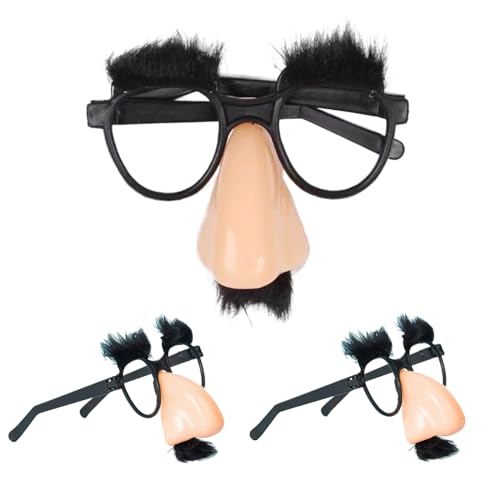 Porgeel Lustige Brille 3PCS HAPING CLOWN -Brille mit großer Nase, Augenbrauen und Schnurrbart 5x4in Verkleidungsnerd für Halloween, Party, Bühnenpropie von Porgeel