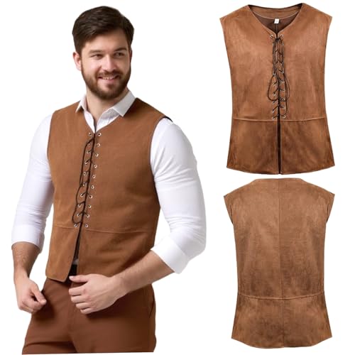 Porgeel Medieval Vest Dark Brown Retro Viking Renaissance Vest Men Gothic Steampunk Pirate Costume Men for Halloween Cosplay, S von Porgeel