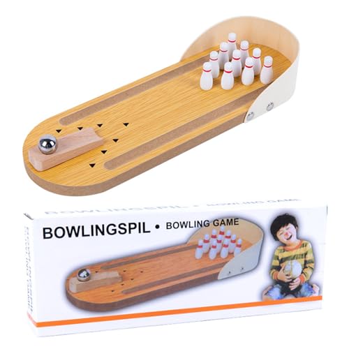 Mini Bowling Set für Kinder Holz Mini Bowling Interaktiver Eltern-Kind-Schreibtisch Spielzeug polierte Entwicklung entspannter Mini Bowlingspiel von Porgeel