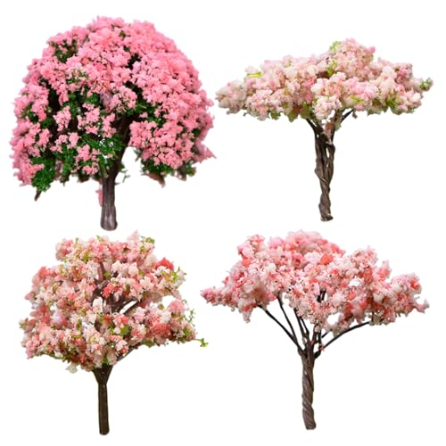 Porgeel Miniaturbäume, 4pcs realistische Modellbäume mit Blumen, Plastikminiaturlandschaftsvorräte für DIY -Handwerks von Porgeel