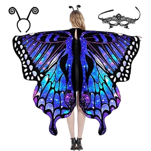 Porgeel Motten Kostüm Bunte Halloween Butterfly Kostümmotte Cape Shawl mit Stirnband -Spitzenmaske für Halloween -Party Erwachsene von Porgeel