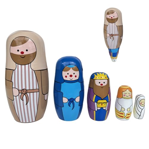 Porgeel Nistpuppen 5pcs Jesus Krippe stapeln exquisites Malerei Holzpuppen zum Weihnachtstag Ostern Geburtstag Porgeel Nistpuppen 5pcs Jesus Krippe stapeln exquisites Malerei Holzpuppen zum Weihnachtstag Ostern Geburtstag von Porgeel