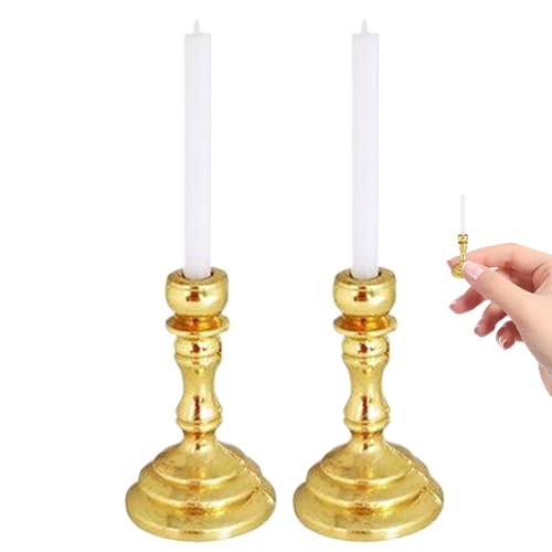 Porgeel Puppenhausminiaturen, 2 Stücke 1/12 Skala Candelabra & Candles Dollhouse Accessoires für DIY -Szenenzubehör, Golden Porgeel Puppenhausminiaturen, 2 Stücke 1/12 Skala Candelabra & Candles Dollhouse Accessoires für DIY -Szenenzubehör, Golden von Porgeel