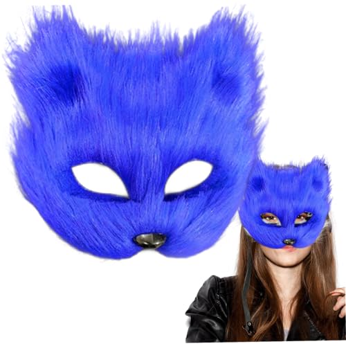 Porgeel Therian-Maske halbes Gesicht Fuchsmaske atmungsaktive Katzenmaske weich glatt Cosplay pelziges Maskenkostüm für Maskerade-Party Blau von Porgeel