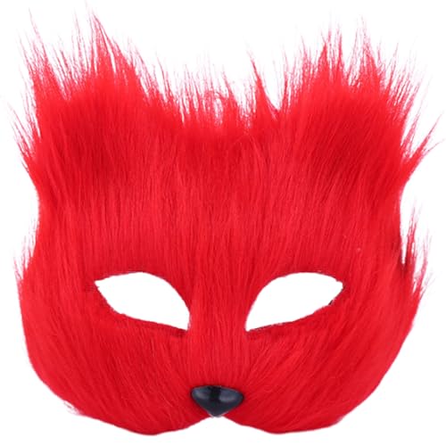 Porgeel Therian-Maske halbes Gesicht Fuchsmaske atmungsaktive Tier-Pelzmaske für Erwachsene und Kinder weich glatt Cosplay pelziges Kostüm für Maskerade-Party Ostern Rot von Porgeel