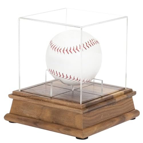 Porgeel Vitrine Baseball Transparenter Acrylbox Baseballhalter Mit Holzsockel Staubdichte BaseballhüLle Autogramm-Baseballhalter Vitrine FüR Einen Einzelnen Ball von Porgeel