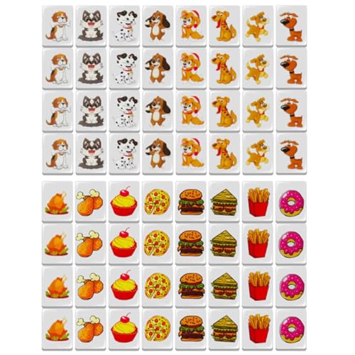 Push Tile Game 64 PCs Set, entzückende Hunde- und Futter Gemustert Mahjong Fliesen Set Plastik, 1,2x0,9 x 0,6 Zoll Push -Spiel für Kinder Erwachsene von Porgeel