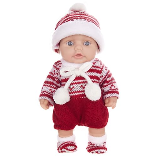 Realistische Babypuppe 8 im Ganzkörper -Weihnachtsfest -Stil lebensechte Babypuppe mit Hut & Stoff Vinyl Neugeborene Augen, die mit beweglichen Gliedmaßen Geschenken für Kinder (rotes Tuch) eröffnet von Porgeel