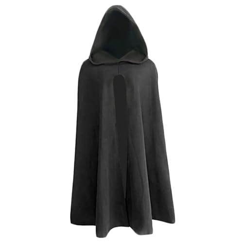 Renaissance Cloak 40.1 '' Langes schwarzes Polyester Kapuze -Umhang Weich atmungsaktivem Pullover Retro Medieval für Halloween Hobbit Viking Cosplay Kostüme, Lagre von Porgeel