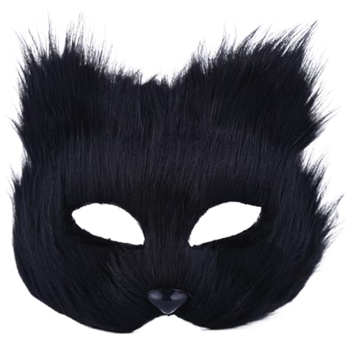 Therian Maske, halbgesichts Fuchsmaske, atmungsaktives Tier für erwachsene Kinder, weiches glattes Cosplay pelziges Kostüm für Maskerade Party Ostern Schwarz von Porgeel