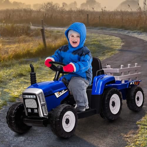 12V Elektro-Traktor Mit Anhänger & Fernbedienung Für Kinder 3-6 Jahre – 7-LED Scheinwerfer, 2+1 Gänge, MP3-Player, USB von PortoAlegre