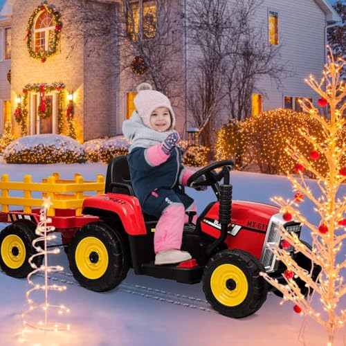 12V Elektro-Traktor Mit Anhänger & Fernbedienung Für Kinder 3-6 Jahre – 7-LED Scheinwerfer, 2+1 Gänge, MP3-Player, USB von PortoAlegre