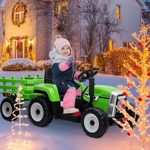 12V Elektro-Traktor Mit Anhänger & Fernbedienung Für Kinder 3-6 Jahre – 7-LED Scheinwerfer, 2+1 Gänge, MP3-Player, USB von PortoAlegre