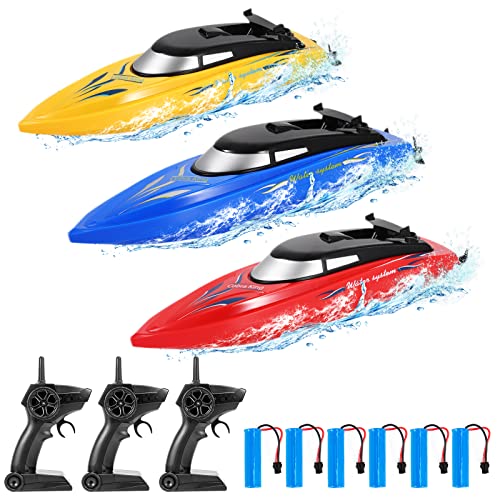 3 Stücke Ferngesteuertes Boot Wasserdichtes Doppelmotor, 2,4G RC Boot Ferngesteuert mit LED-Licht, 10 KM/H Motorboot Spielzeug mit 6 Wiederaufladbaren, Kabelloses Elektrisches Rennboot für Kinder von PortoAlegre