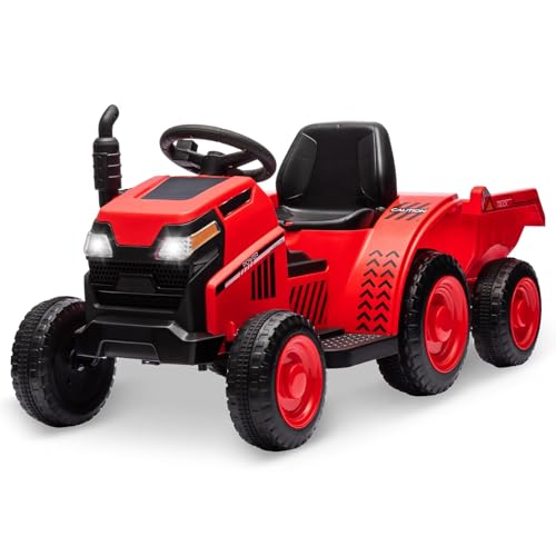 6V Elektrischer Kinder Traktor mit Anhänger,2-in-1 Aufsitztraktor mit Hupe, USB, Musik & LED-Lichtern, 30 kg Belastung, für Kinder ab 3 Jahren（Blau） von PortoAlegre