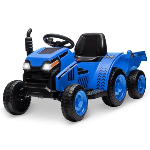 6V Elektrischer Kinder Traktor mit Anhänger,2-in-1 Aufsitztraktor mit Hupe, USB, Musik & LED-Lichtern, 30 kg Belastung, für Kinder ab 3 Jahren（Rot） von PortoAlegre