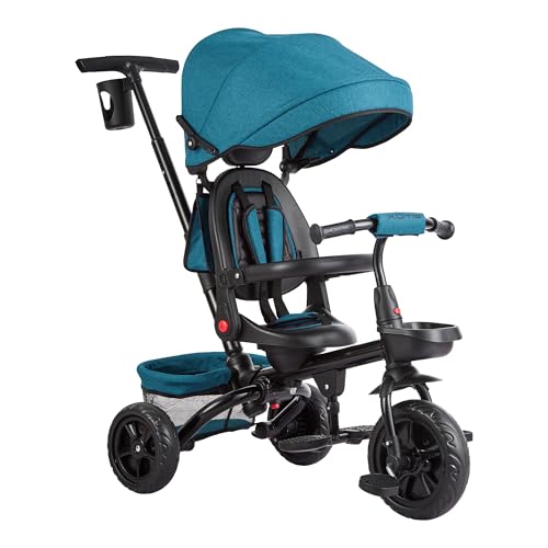 Dreirad 6 In 1 Kinderdreirad,Kinderfahrrad Mit Schubstange Baby Dreirad 9 Monate Bis 5 Jahre Umkehrbarem Sitz360°Grad Drehbar Ausklappbarem Verdeck Mit Sonnenschutz, Kinderwagen Faltbar,Babyfahrrad von PortoAlegre