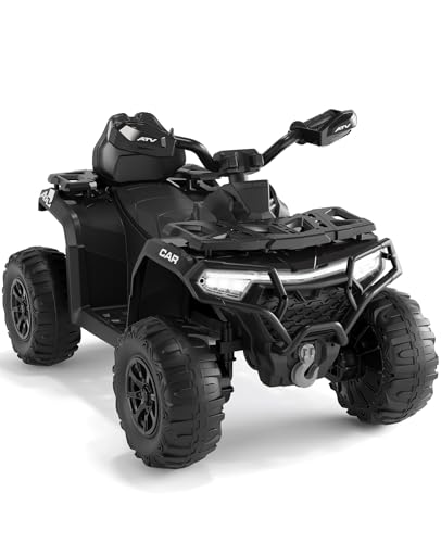 Elektro Quad Für Kinder 12V Mit Fernbedienung, 2 Motoren, Federung, LED Scheinwerfer, Bluetooth, Musik, USB, Lernfunktion, Lautstärkeregelung, ATV 4-Rad Offroad Fahrzeug Mit LED Fahne, Ab 3 Jahren von PortoAlegre
