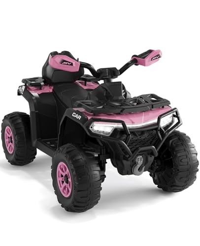 Elektro Quad Für Kinder 12V Mit Fernbedienung, 2 Motoren, Federung, LED Scheinwerfer, Bluetooth, Musik, USB, Lernfunktion, Lautstärkeregelung, ATV 4-Rad Offroad Fahrzeug Mit LED Fahne, Ab 3 Jahren von PortoAlegre