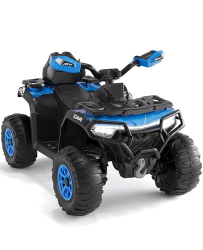 Elektro Quad Für Kinder 12V Mit Fernbedienung, 2 Motoren, Federung, LED Scheinwerfer, Bluetooth, Musik, USB, Lernfunktion, Lautstärkeregelung, ATV 4-Rad Offroad Fahrzeug Mit LED Fahne, Ab 3 Jahren von PortoAlegre