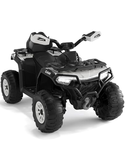 Elektro Quad Für Kinder 12V Mit Fernbedienung, 2 Motoren, Federung, LED Scheinwerfer, Bluetooth, Musik, USB, Lernfunktion, Lautstärkeregelung, ATV 4-Rad Offroad Fahrzeug Mit LED Fahne, Ab 3 Jahren von PortoAlegre