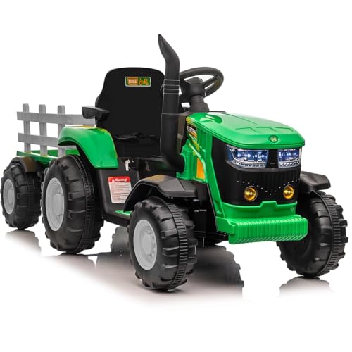 Elektrotraktor 12V für Kinder mit abnehmbarem Anhänger, Elektroauto mit Fernbedienung, Gangschaltung, Musik, LED-Leuchten – Spielzeug für Kinder von 3 bis 8 Jahren von PortoAlegre