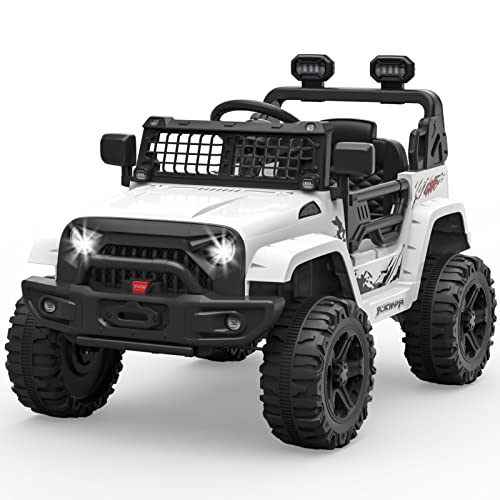 Kinder Elektroauto, 12V-Batteriebetriebenes Elektrofahrzeug für Kinder mit Fernbedienung, Langsamer Start, Schockdämpfer, Große Offroad-Reifen, LED-Leuchten, Federungssystem, MP3, Weiß Kinder Elektroauto, 12V-Batteriebetriebenes Elektrofahrzeug für Kinder mit Fernbedienung, Langsamer Start, Schockdämpfer, Große Offroad-Reifen, LED-Leuchten, Federungssystem, MP3, Weiß von PortoAlegre