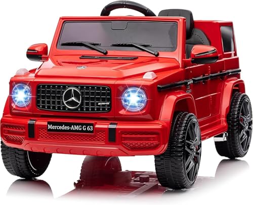 Kinder Elektroauto Mercedes-AMG G63 – Elektrisches Auto Für Kinder Mit Digital Display, USB, MP3, Fernbedienung & Sicherheitsgurt – Leuchtende LED-Lichter, 12V Batterie, Max. 30 Kg(Red) von PortoAlegre