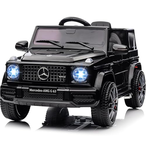PortoAlegre 12V Kinder Elektroauto Mercedes G63 AMG, Elektrofahrzeug Für Kinder Ab 3 Jahre Mit 2,4G Fernbedienung, Elternkontrolle, LED-Scheinwerfern, Bluetooth-Musik & MP3 Player（Schwarz） von PortoAlegre