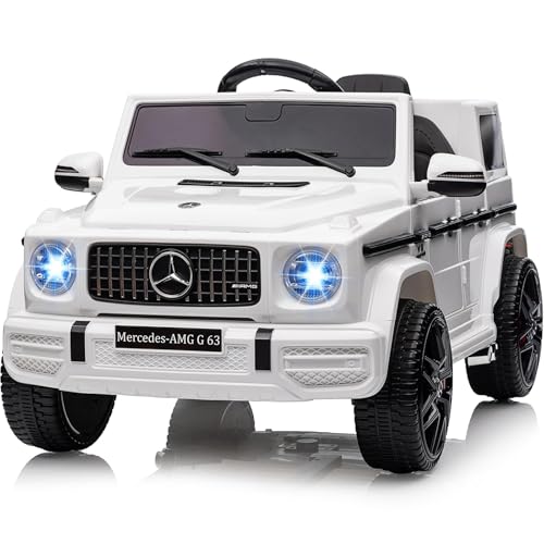 PortoAlegre 12V Kinder Elektroauto Mercedes G63 AMG, Elektrofahrzeug Für Kinder Ab 3 Jahre Mit 2,4G Fernbedienung, Elternkontrolle, LED-Scheinwerfern, Bluetooth-Musik & MP3 Player（Weiß） von PortoAlegre