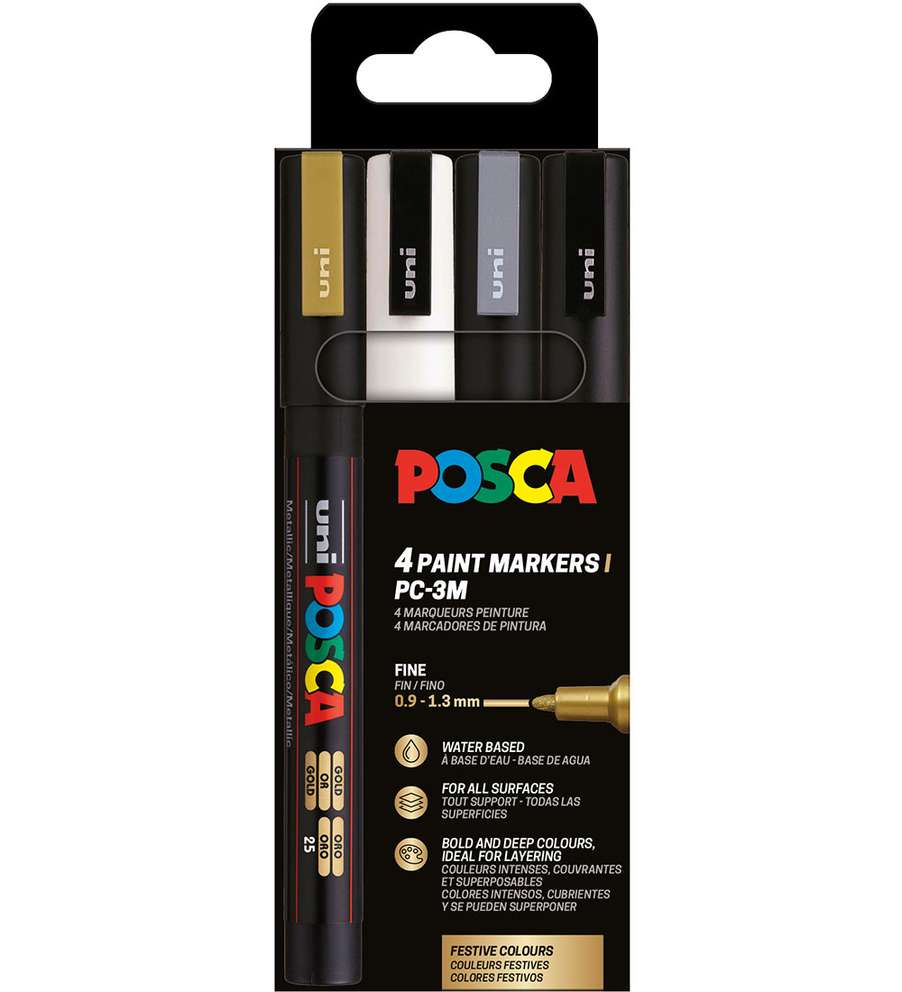 Posca Filzstifte - PC-3M - 4 st. - Gold/Weiß/Silber/Schwarz - Posca - One Size - Filzstifte Posca Filzstifte - PC-3M - 4 st. - Gold/Weiß/Silber/Schwarz - Posca - One Size - Filzstifte von Posca