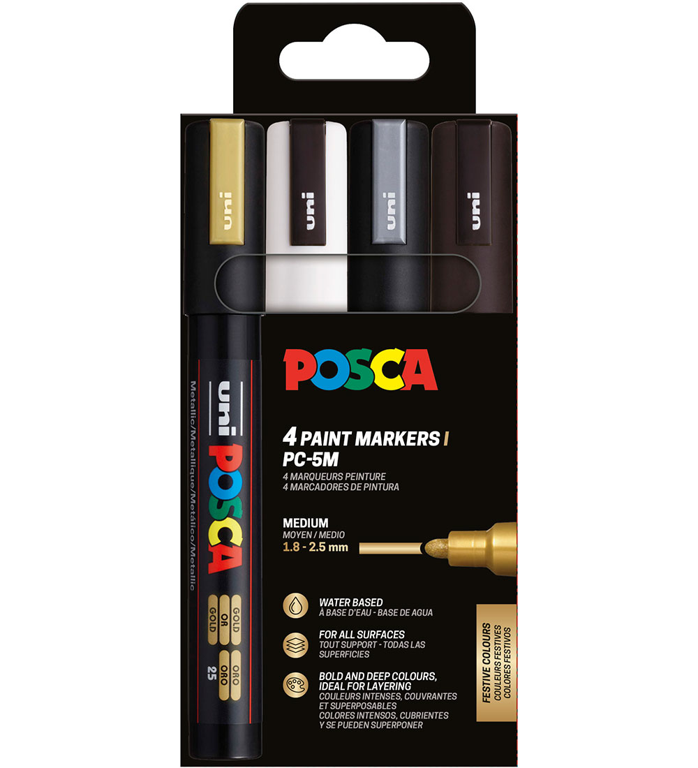 Posca Filzstifte - PC-5M - 4 st. - Schwarz/Weiß/Silber/Gold - Posca - One Size - Filzstifte Posca Filzstifte - PC-5M - 4 st. - Schwarz/Weiß/Silber/Gold - Posca - One Size - Filzstifte von Posca