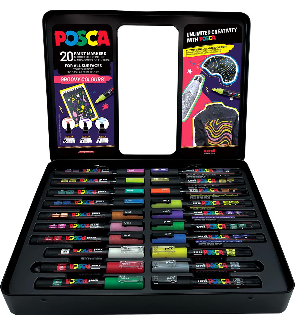 Posca Filzstifte m. Metallbox - 20 st. - Groovy Farben - Posca - One Size - Filzstifte von Posca
