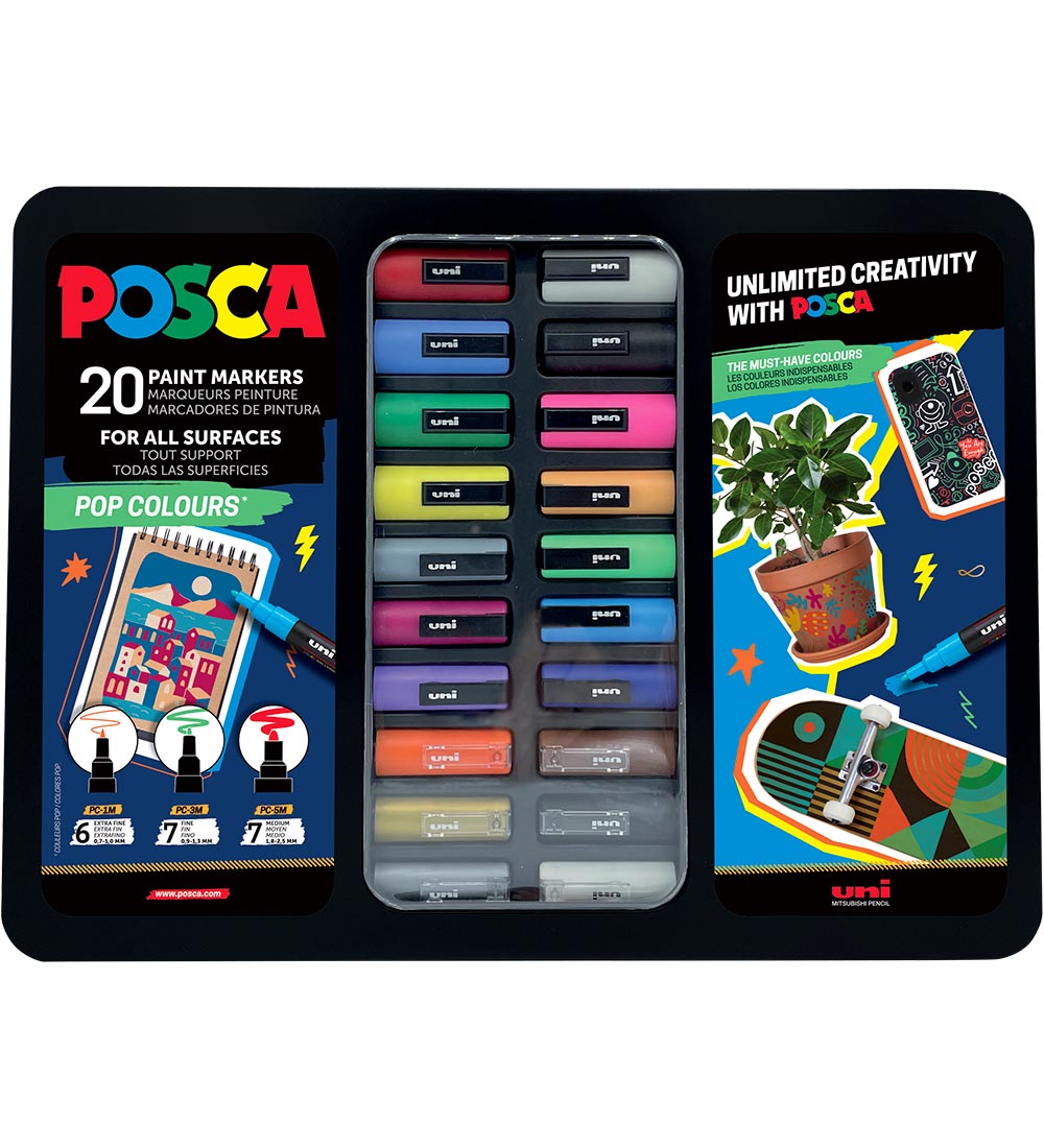 Posca Filzstifte m. Metallbox - 20 st. - Pop Farben - Posca - One Size - Filzstifte von Posca