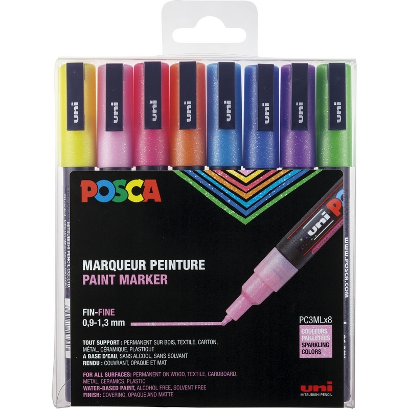 Posca Marker Glitterfarben Set 8 Stk. PC-3ML rundspitze von Posca