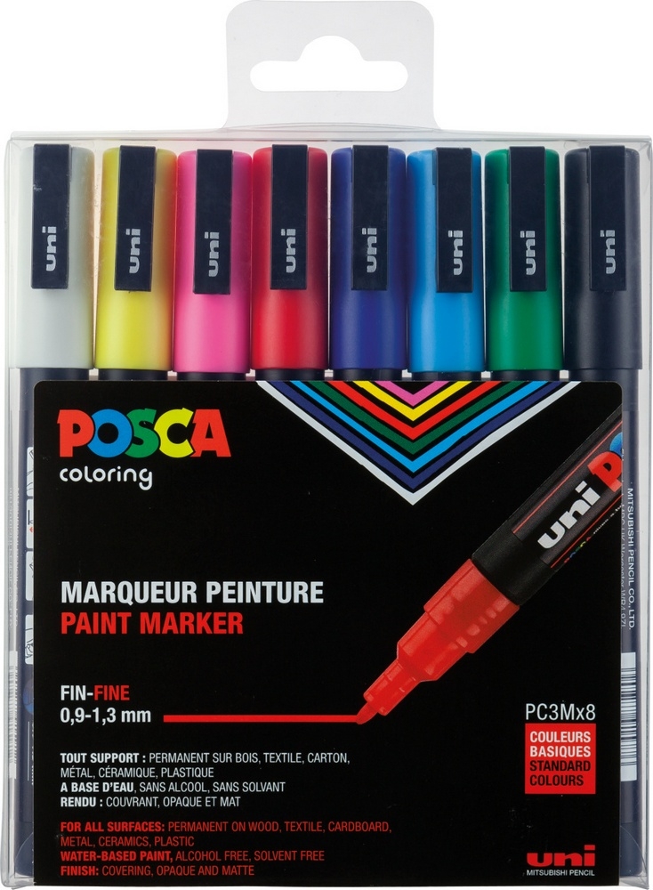 Posca Marker Grundfarben Set 8 Stk. PC-3M rundspitze von Posca