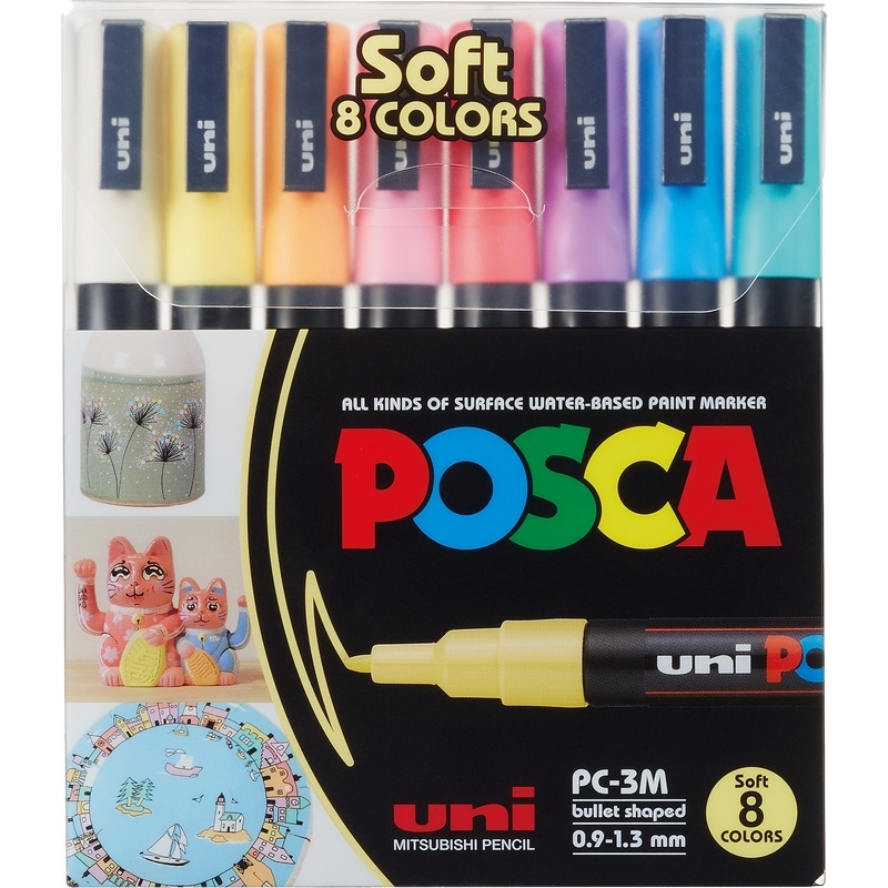 Posca Marker Pastellfarben Set 8 Stk. PC-3M rundspitze von Posca