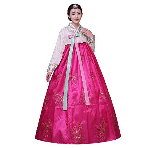 Weibliches koreanisches traditionelles langärmeliges klassisches Hanbok-Kleid Cosplay Kostüm Frauen Palast Korea Hochzeit Tanzkostüm, rosarot, X-Large von Positive Costume