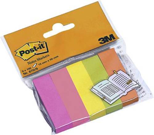 Post-it Haftnotiz 670-5 15mm x 50mm Neongelb, Neonpink, Neongrün, Neonorange, Neonviolett 500 Blatt von Post-It