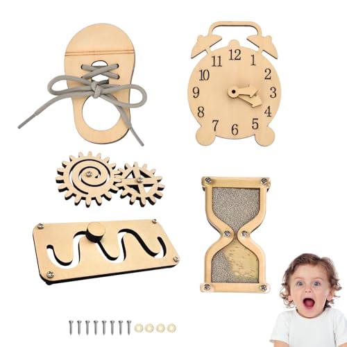 5 Stück Busy Board DIY Zubehör für Kleinkinder – Sensorische Brettteile – Aktivitätsteile aus Holz – Labyrinth Lernuhr – Zahnrad-Sand-Uhr – Lernen Sie Schnürsenkel zu binden – Montessori-Spielzeug für 5 Stück Busy Board DIY Zubehör für Kleinkinder – Sensorische Brettteile – Aktivitätsteile aus Holz – Labyrinth Lernuhr – Zahnrad-Sand-Uhr – Lernen Sie Schnürsenkel zu binden – Montessori-Spielzeug für von Potatomato