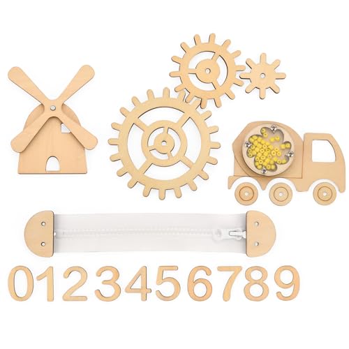 Potatomato Busy Board Zubehör & Activity Board – Holz DIY Teile Set für Eltern – Sensorikbrett Zubehör – Holz-Aktivitätsteile – Montessori Lernmaterial – Sensorik-Wand Set – Reißverschluss von Potatomato
