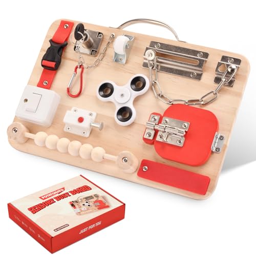 Potatomato Montessori Busy Board - Baby Spielzeug Sensorik Holzspielzeug für Kinder, Motorikspielzeug Lernspielzeug Reisespielzeug Mädchen Geschenk Geburtstag Einschulung Geschenk von Potatomato