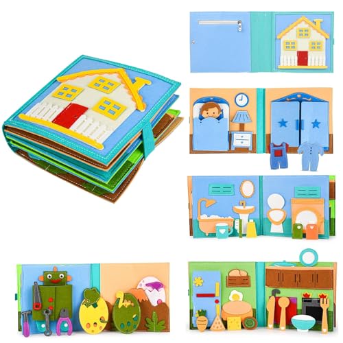 Poudya Quiet Book ab 1 Jahr, Montessori Stille Buch mit,Feinmotorik & Farben Lernen,Stilles Buch für Reisen & Zuhause,Geschenk Spielzeug ab 1 2 3 4 5 Jahre Mädchen Junge (Blaue Version) von Poudya
