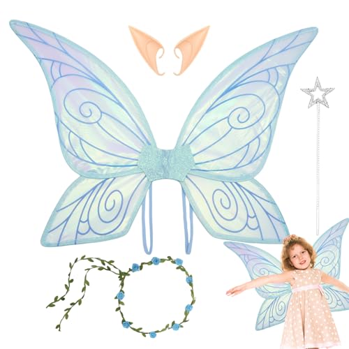 Poupangke Feenflügel Set,Elfenflügel Kostüm Set | Leichtes Prinzessin Cosplay Zubehör für Hochzeitsdekoration Geburtstag Weihnachten und Feiertage Poupangke Feenflügel Set,Elfenflügel Kostüm Set | Leichtes Prinzessin Cosplay Zubehör für Hochzeitsdekoration Geburtstag Weihnachten und Feiertage von Poupangke