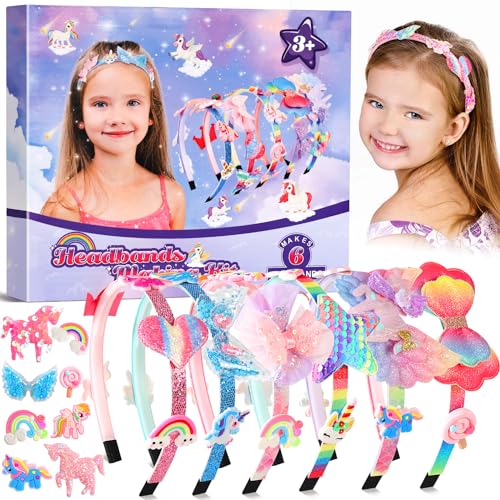 Pourbibi Einhorn Geschenke für Mädchen - Haarreifen Mädchen Bastelset Kinder 4 Jahre, Haarschmuck Basteln Mädchen 6 8 jahre, Geschenk Mädchen 4 5 6 7 8 Jahre | Geburtstagsgeschenk für Mädchen 5-12 von Pourbibi