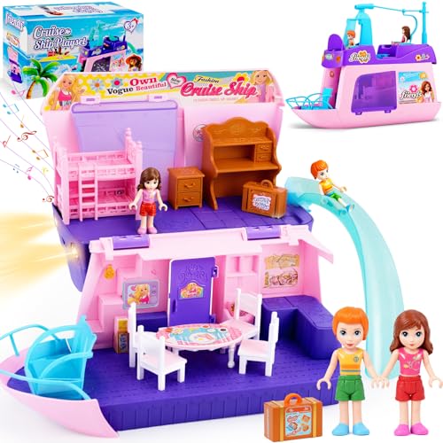 Pourbibi Spielzeug ab 2 3 Jahre Mädchen, Kreuzfahrtschiff Spielset mit Licht & Musik, 2 Figuren & Zubehör, Rollenspiel Spielzeug ab 2 3 4 5 Jahre, Geschenk Ostergeschenke Mädchen 3 4 5 6 Jahre Pourbibi Spielzeug ab 2 3 Jahre Mädchen, Kreuzfahrtschiff Spielset mit Licht & Musik, 2 Figuren & Zubehör, Rollenspiel Spielzeug ab 2 3 4 5 Jahre, Geschenk Ostergeschenke Mädchen 3 4 5 6 Jahre von Pourbibi