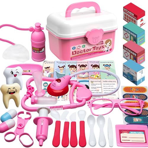 42 STK Rollenspiel Spielzeug Set, Simulation Design, echte Restaurierung für Kinder Koffer Spielzeug mit für Rollenspiele für Kinder ab DREI Jahren (Rosa) von PousXiyor