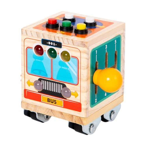 Beschäftigter Aktivitätswürfel, Lernwürfel – Reise-Spielzeug im Bus-Design für die Kleinen, pädagogisches Reisespielzeug aus Holz für Feinmotorik, Entwicklung der von Povanjer